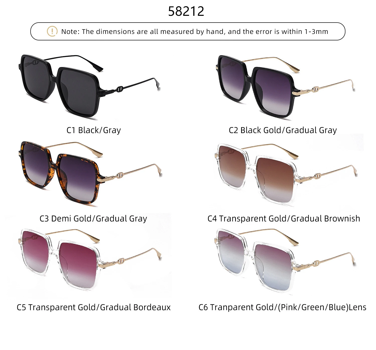 

2021 Trendy Gradient Sunglasses TAC Lens Large Square Frame Sun Glasses UV400 Eyewear For Women Traveling Driving