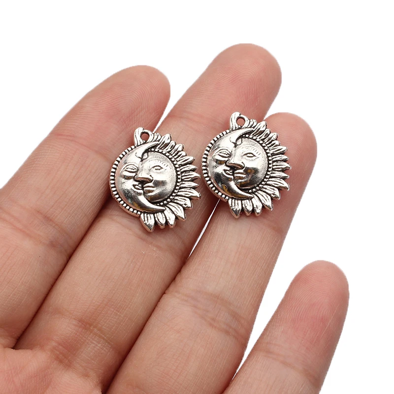 

20PCS Charms Sun Moon 16*20mm Tibetan Silver Color Pendants For Jewelry Making DIY Handmade Decoration Craft