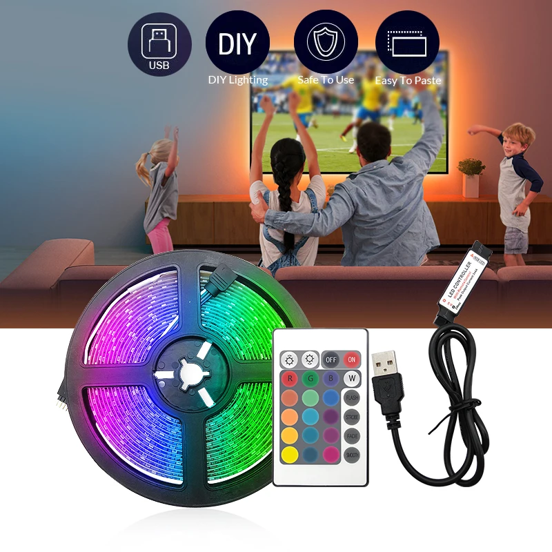 

RGB LED Strip Light SMD 2835 Led Lamp Tape Ribbon 5V USB Powered Remote Controller TV Desktop Screen BackLight Bedroom Decoratio