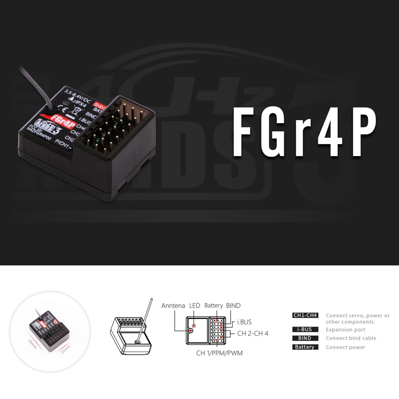 Радиоуправляемый приемник FlySky FGR4P 2 4 ГГц 4CH AFHDS 3 PWM/PPM/I.bus/S. Выход шины для
