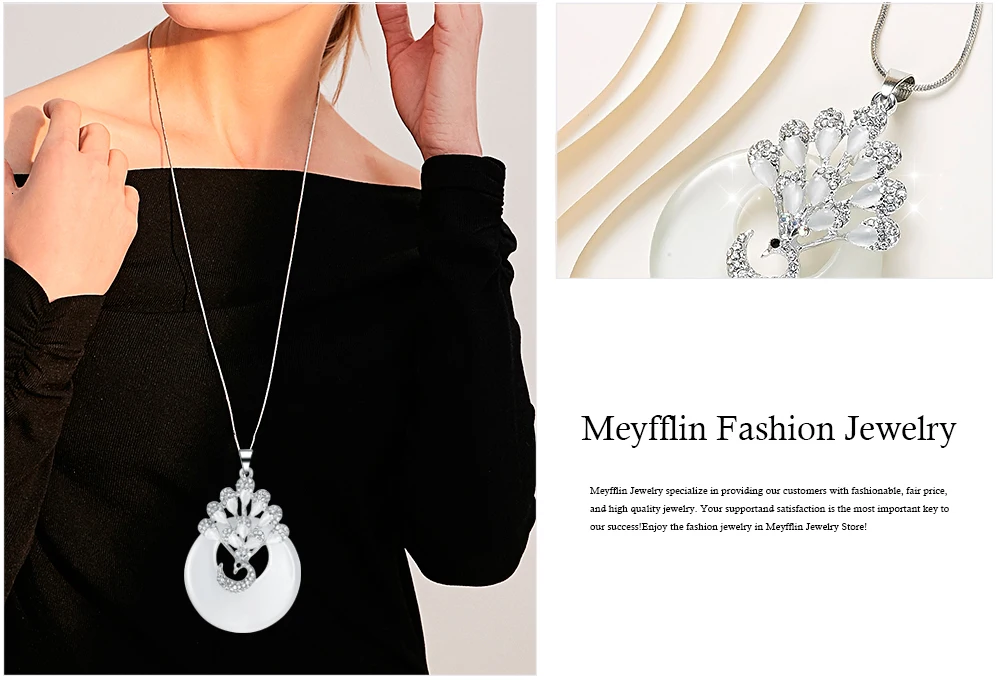 Meyfflin женское серебряное ожерелье с длинной цепочкой, колье для женщин, модное Опаловое колье с павлином, ожерелья и подвески, ювелирные изделия для свитера