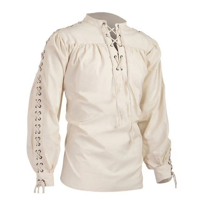 

Vogue Nice Mens Blouse Medieval Pirate Shirt Viking Renaissance Lace Up Halloween Mercenary Scottish Jacobite Ghillie Top New