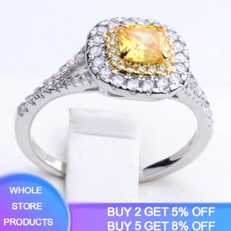 

YANHUI New Dazzling Yellow Zircon Stone Vintage Cocktail Party Ring With Micro Paved Proposal Engagement Ring Fashion Jewelry