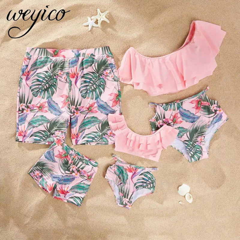 Одинаковые купальники для всей семьи бикини мамы и дочки женский купальник с