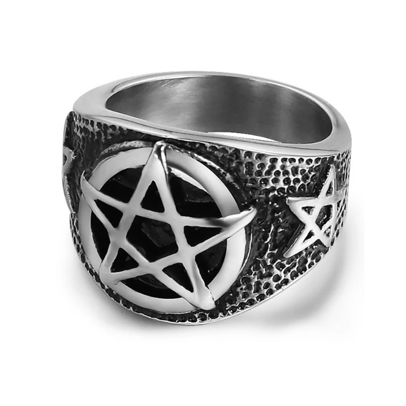 Мужское кольцо с пятиконечной звездой сатана Викинга из нержавеющей стали в