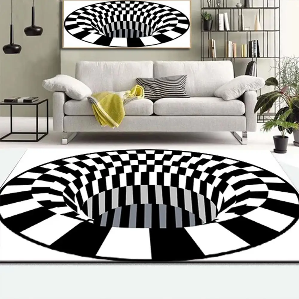 

RULDGEE 3D Crystal Velvet Printing Carpet Livingroom Tea Table Bedroom Bedside Blanket Black White Illusion can be Customized