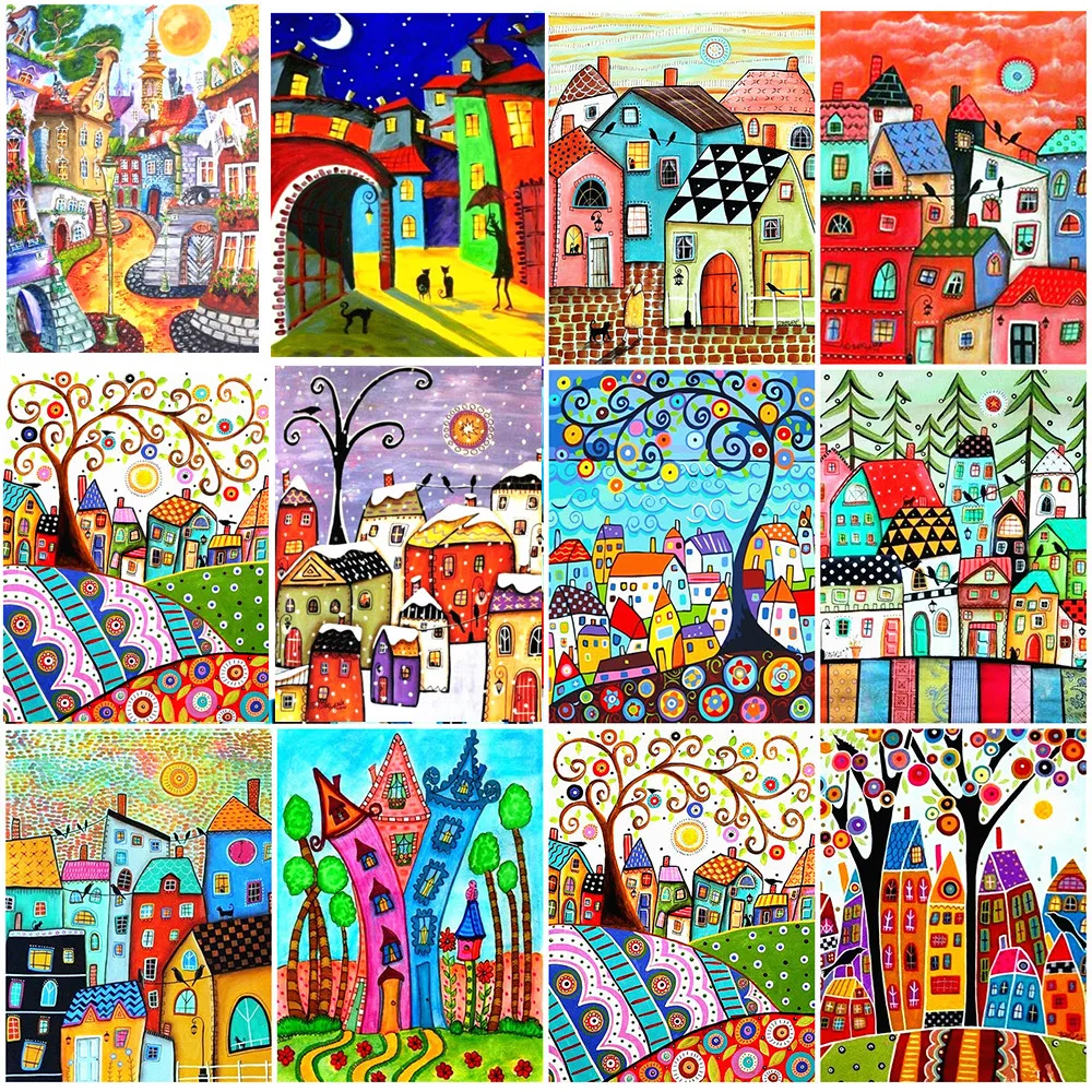 

New DIy 5D Diamond Painting Abstract House Full Square Embroidery Cartoon Cross Stitch Mosaic Home Decoration Diamond Art Gift