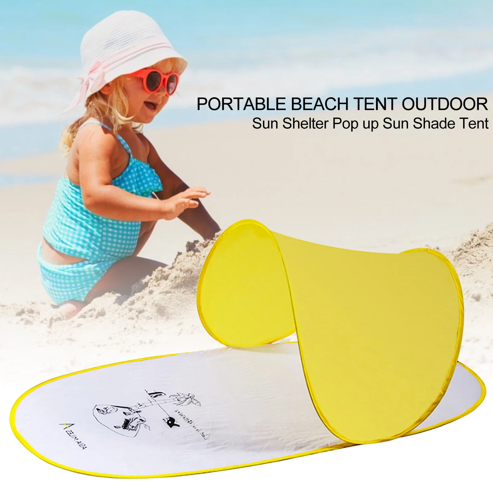 

Children Baby Beach Tent Waterproof Sun Awning Tent Portable Beach Tent Outdoor Sun Shelter Pop up Sun Shade Tent 140*70*50cm
