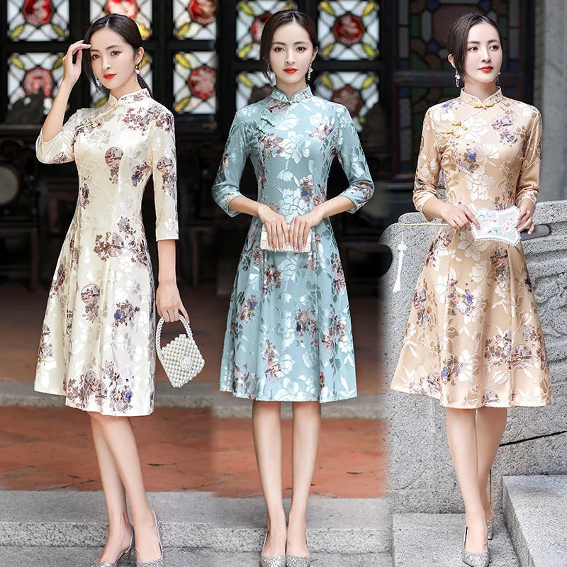 

Upscale Plus Size Cheongsam Slim Long Sleeve Women Hanfu Chinese Dress Robe Orientale Vestido Chino Modern Vintage New Qipao 5XL