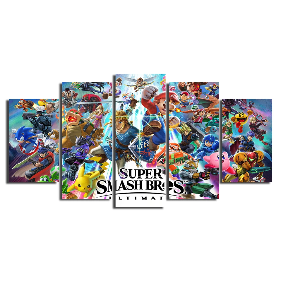 Игра плакаты модульная холст фотографии 5 шт. супер Smash Bros конечная Абстрактная живопись печатная рамка искусство детская комната Настенный декор