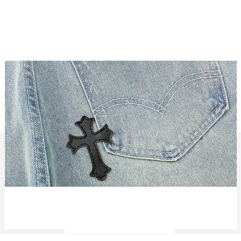 

Men Fashion Cross Jeans High Street Straight Trousers Streetwear Hip Hop College Style Trousers Men women Casual Denim Pants