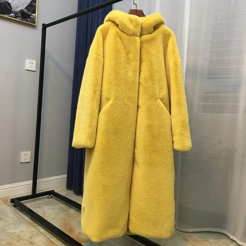 yellow 8 цветов,, зимние толстые теплые женские пальто с искусственным мехом большого размера, Длинная Верхняя одежда с капюшоном из искусственного меха норки, w2002 - Цвет: yellow