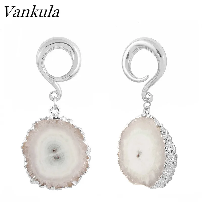 Vankula, 2 шт., новинка, натуральный камень, болтаются, затычки для ушей, тоннель, нержавеющая сталь, крючки для ушей, пирсинг, ювелирные изделия