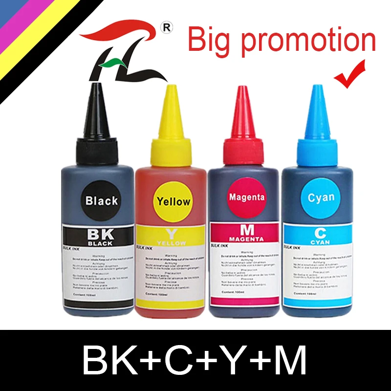 HTL 4PK Универсальный 100 мл заправка чернила комплект для Epson Canon HP Brother все модели