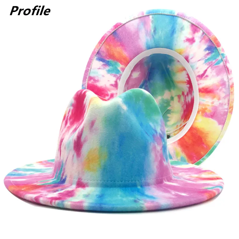 

New Fedora hat gradient color style tie-dye irregular pattern hat unisex hand-painted felt hat winter hat wholesale кепка мужска