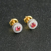 hip hop 5a red blue stone bling ice out stud earring round s925 sterling sliver earring for women men jewelry earring for girls