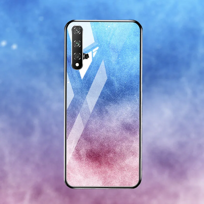 Colorful Glass Case For huawei honor 20 Soft Border case PC+TPU tempered glass for Honor pro back cover |
