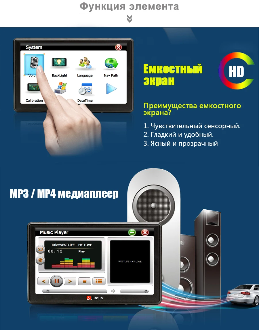 Junsun 7 дюймов HD gps-навигации автомобильный FM 8 ГБ / 800 мГц карта бесплатное обновление россия навител системный блок навигатор автомобильный