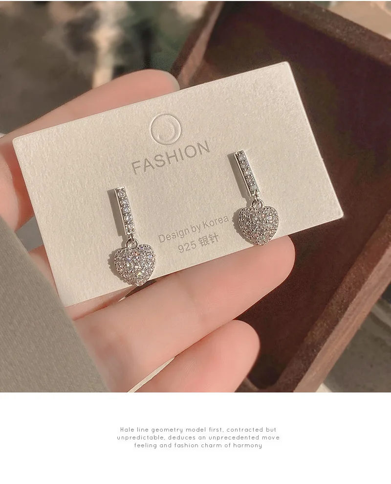 

Trendy Simple Sweet Shiny Clear Zircon Paved Heart Drop Earrings for Women Party Temperament Elegant Jewelry Gifts Acessories
