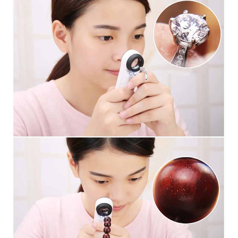 Увеличительное очки со светодиодными огнями освещения 20X Лупа с ручкой прямая