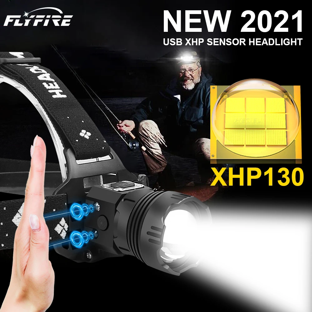 XHP130 ИК Сенсор налобный фонарь USB 18650 Высокая емкость аккумуляторной мощный xhp90