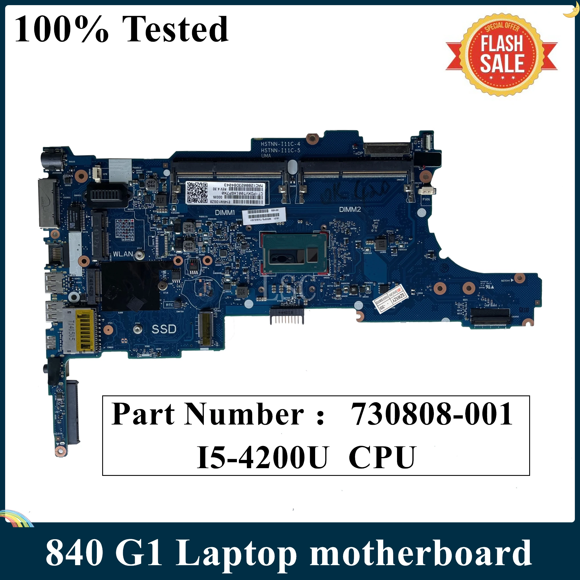 Материнская плата LSC для ноутбука HP EliteBook 840 G1 I5-4200U 730808-601 730808-501 730808-001 6050A2560201-MB-A03 100%
