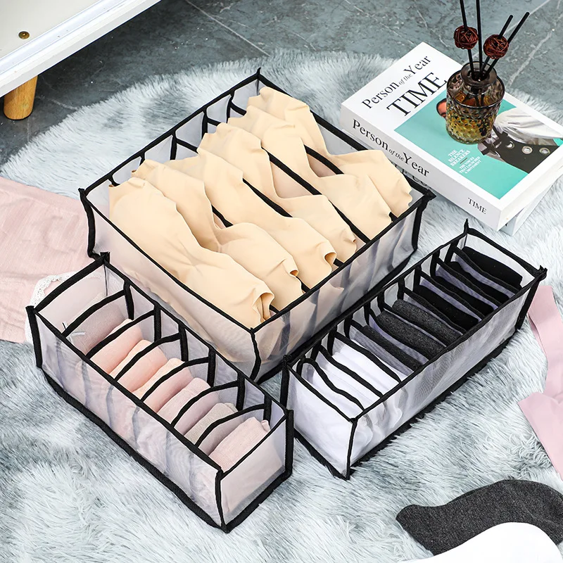 

New Bra Storage Boxes Underwear Clothes Organizer Drawer Nylon Divider Closet Storage For Folding Ties Socks Shorts Organiser