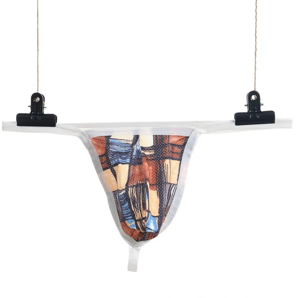 

Men's Low-Rise Printed Briefs Underwear Sexy Man U-Convex Mesh Breathable Moisture-Wicking Thong Underpant Erotic Lingerie