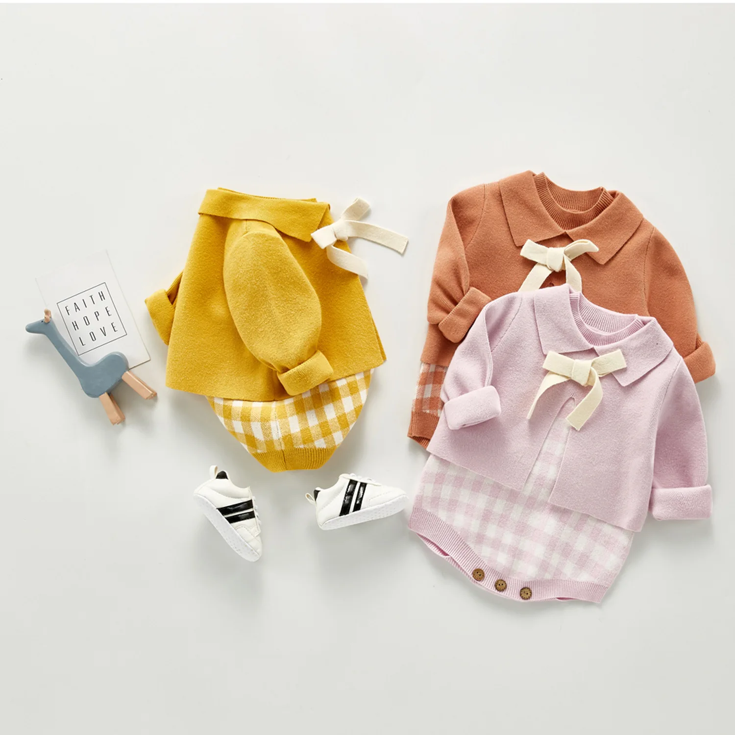 

2020 New Infant Baby Girls Knitted Bodysuit Suit Newborn Baby Girl Cardigan Sweater Cotton Overalls Baby Girls Jumpsuit Set