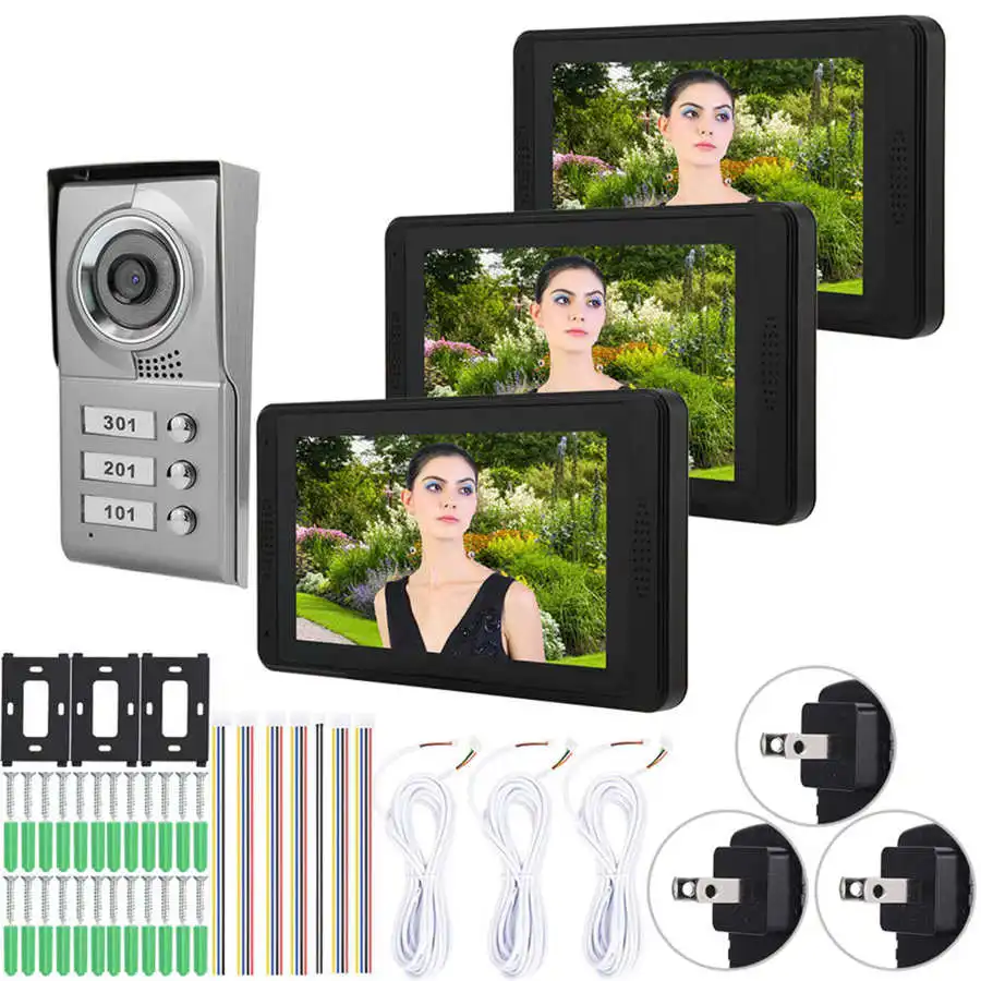 Видеодомофон 3 квартиры дверной звонок с 7-дюймовым видеозвонком управление
