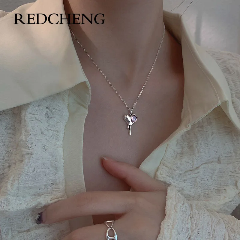 

REDCHENG 925 Sterling Silver Love Zircon Necklaces for Women Luxury INS Fashion Chic Temperament Charming Christmas Jewelry Gift