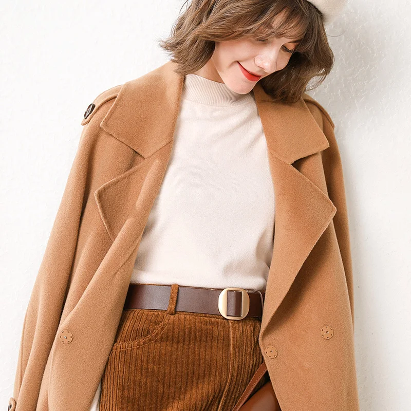 Женский короткий тонкий свитер с высоким воротником вязаный джемпер длинным