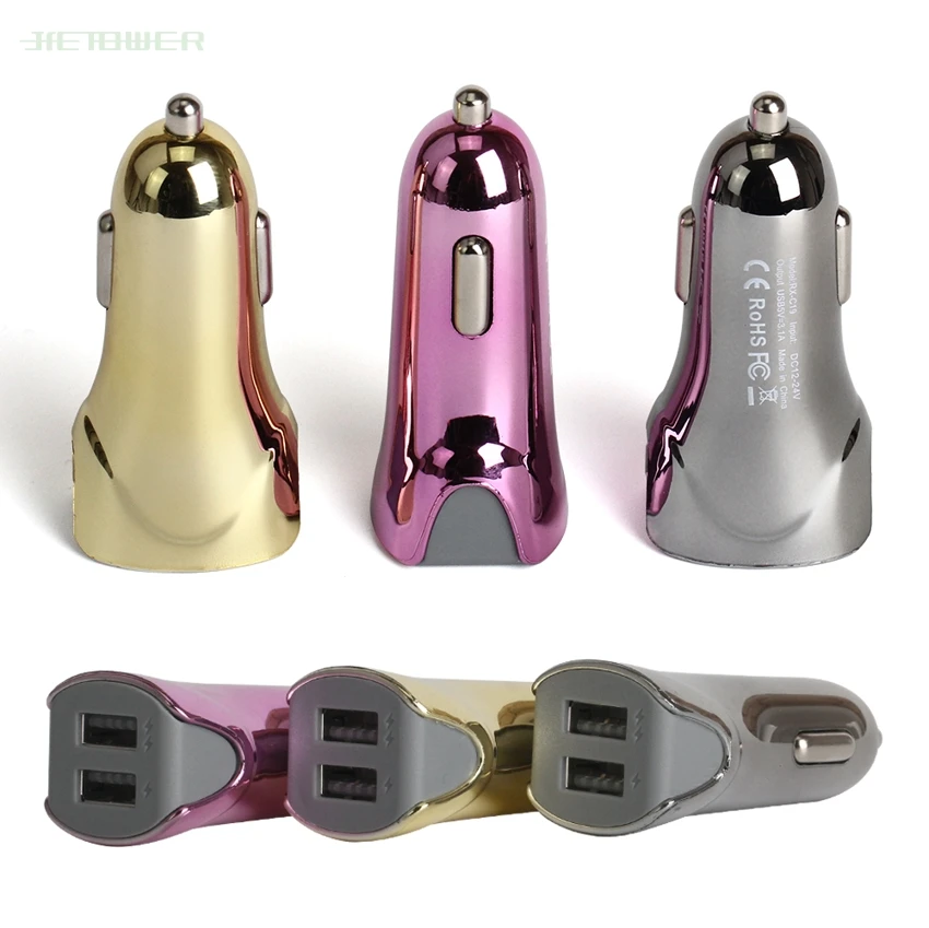 

Wholesale New Gold Plating Shark Style Flash of Light 2usb Dual Port Car Chargering Adapter for Phone Good Quality 5V 3.1 500pcs