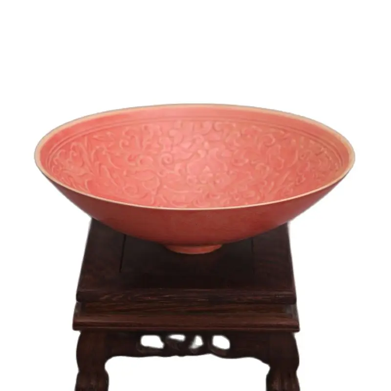 

Jingdezhen antique porcelain (song Ding kiln red glaze deer picture, bamboo hat bowl and plate) folk collection