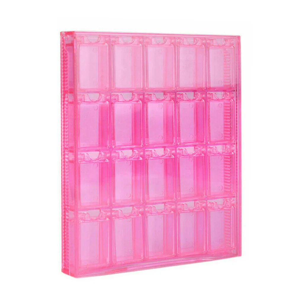 

1 Pcs New Design 20 Slots Nail Storage Box Empty Plastic Rectangle Pink Clear Display Manicure Nails Art Accessories Supplies
