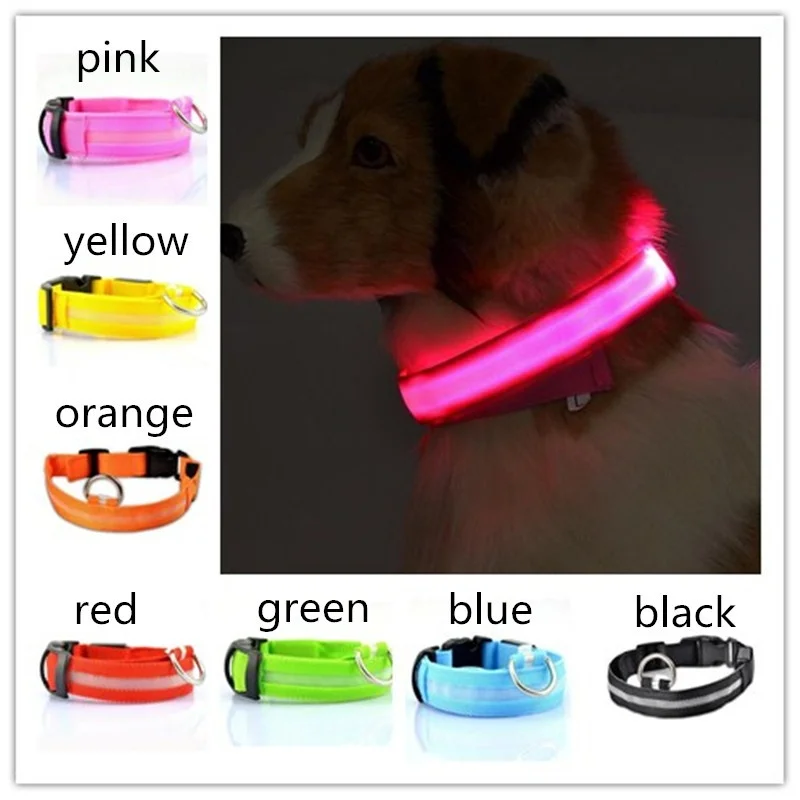 

50PCS Nylon LED Pet Dog Collar 6 colors Night Safety Flashing Dog Leash Pet Supplies