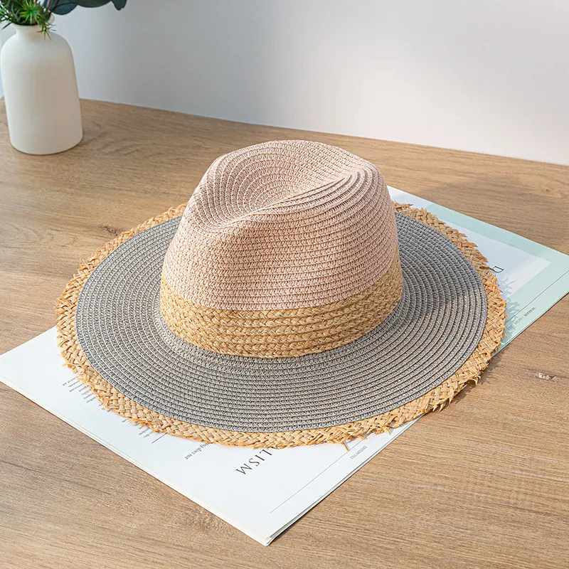 Ladies Summer Hat Retro Color Matching Straw Sunscreen Sun Visor Jazz Top Big Brim Vacation Beach | Аксессуары для одежды