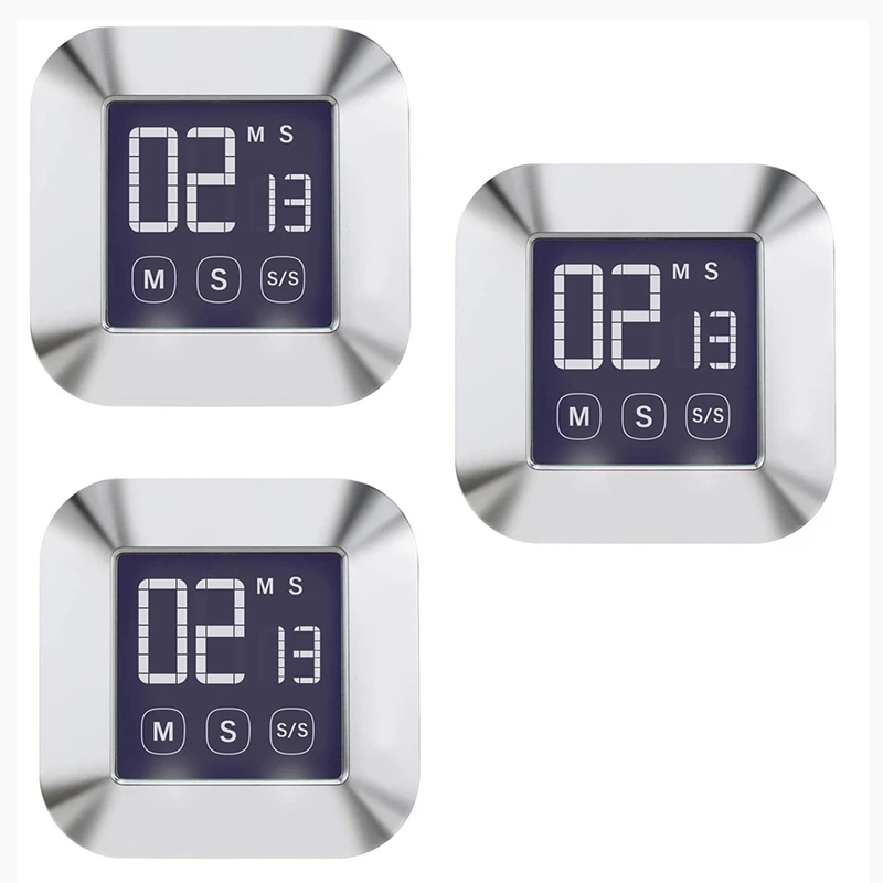 

3 Kitchen Clock Timer, Press Screen Digital Kitchen Timer, Electronic Timer Kitchen Magnetic with LCD Display