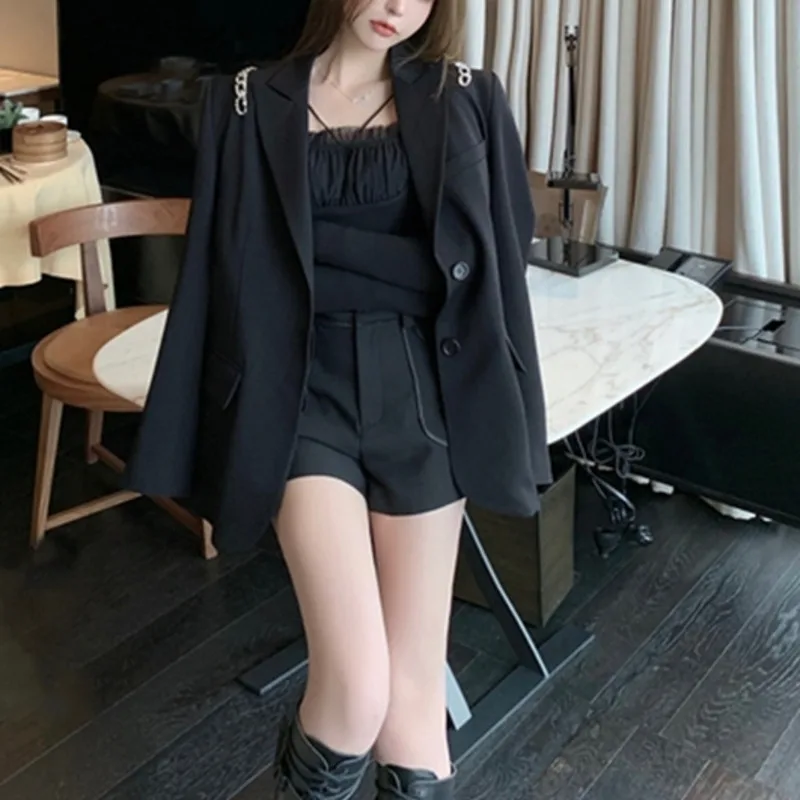 

DEAT 2021 New Spring And Autumn Fashion Casual White Long Sleeve Loose Temperament Bright Diamond Blazer Coat Women SL686