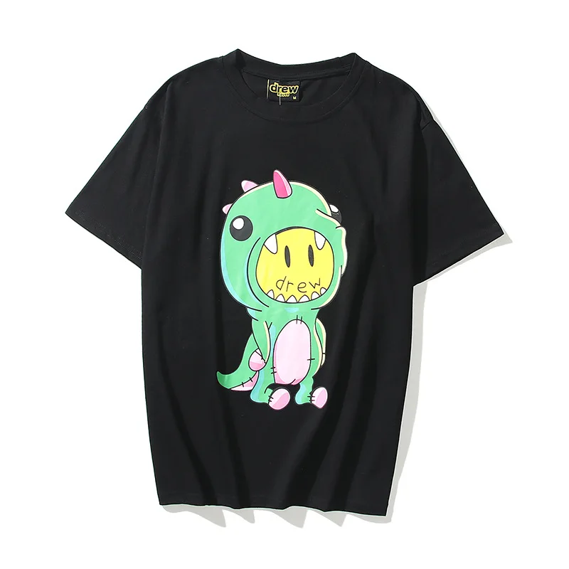 

and American high street wind DWHOUSE dinosaur smiley face printing casual loose men's and women's loose t-shirt short sleeves