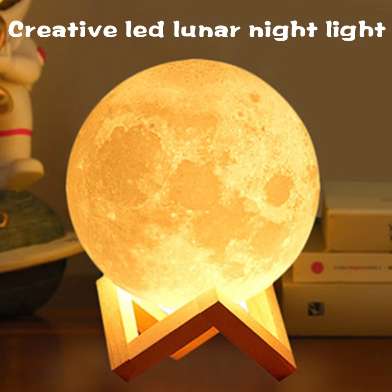 

2021 лампа в виде Луны, Ночной светильник с 3D принтом, лампа с теплым белым светом управления, светодиодный светильник в форме Луны, подарок, до...