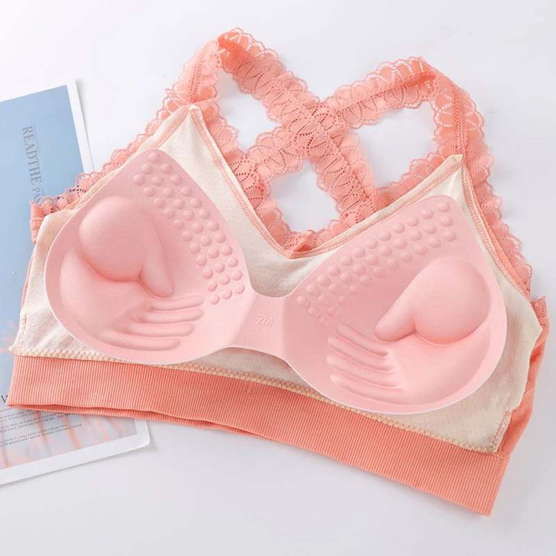 

Girls Bra Womens Fitness Shoulder Straps Lace Cross Soft Bra Breathable Sexy Push Up High Impact Running Gym Top Wireless