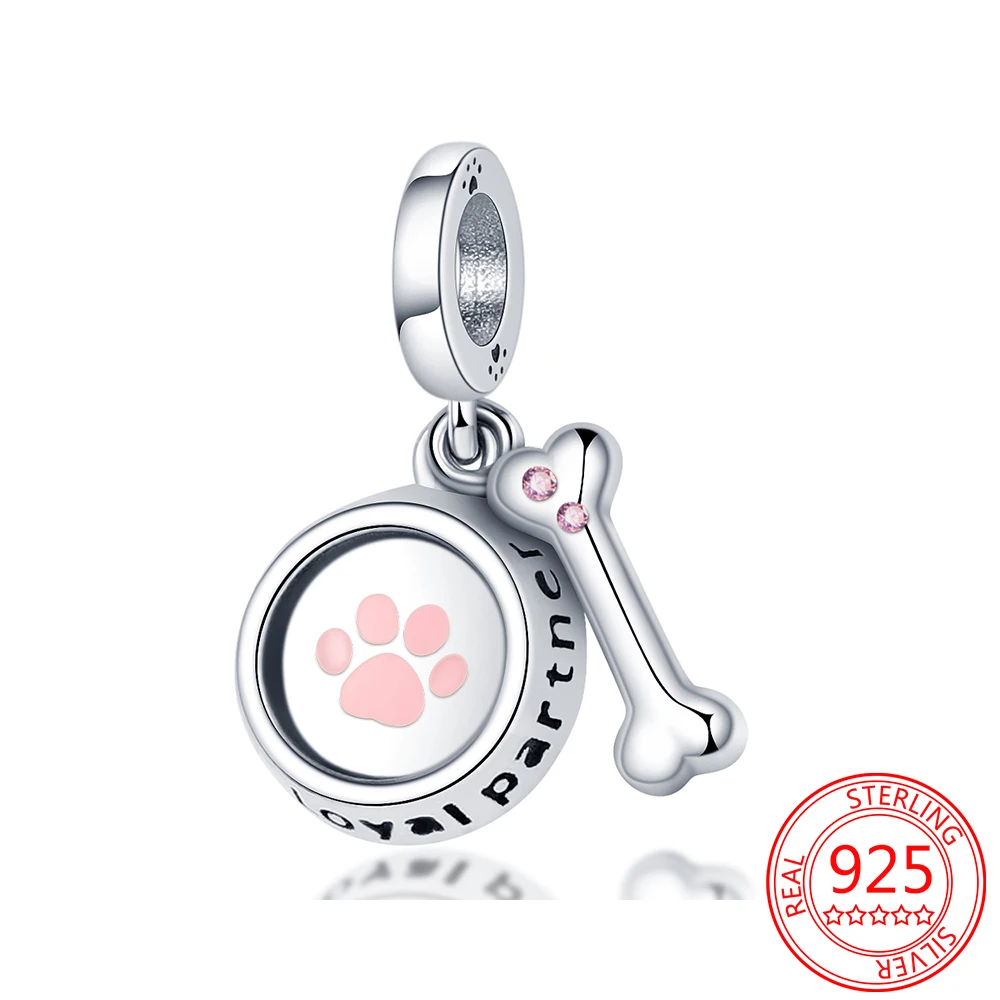2022 S925 Sterling Silver Dog Bowl Bone Two In One Charm Fit Brand Bracelet DIY Memorial Pet Jewelry