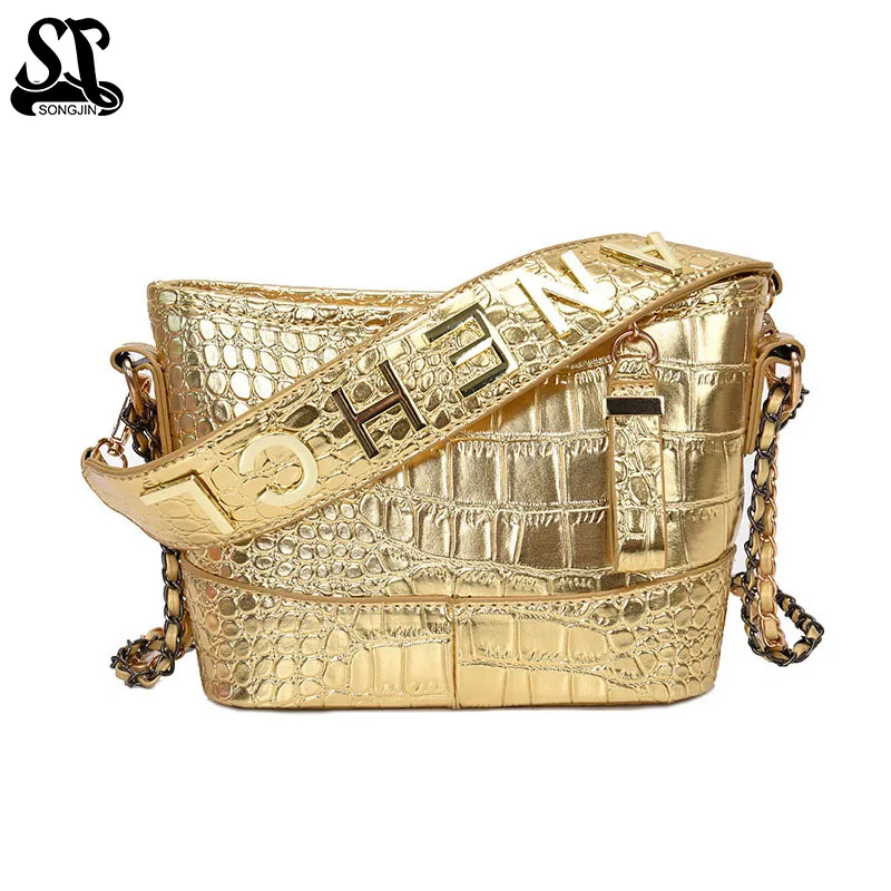 Европейская мода, простая женская дизайнерская сумка, новинка, качественная женская сумка из искусственной кожи, сумка через плечо, Аллигатор - Цвет: Золотой