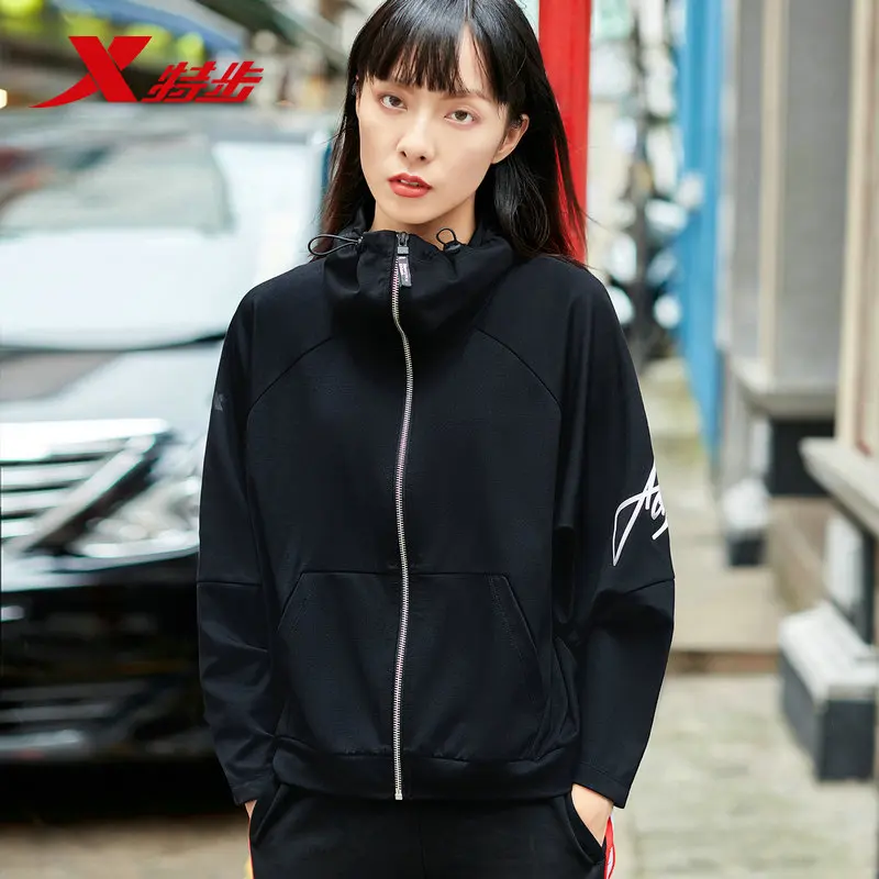 Xtep женская спортивная куртка Осень Новый кардиган с капюшоном на молнии
