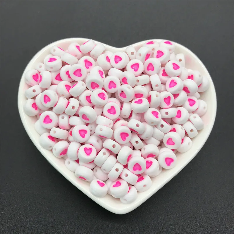 100pcs 4x7mm round letters 26 letters beads multi-color peach heart-shaped spacer beads For bracelet necklace jewelry making - Color: 109