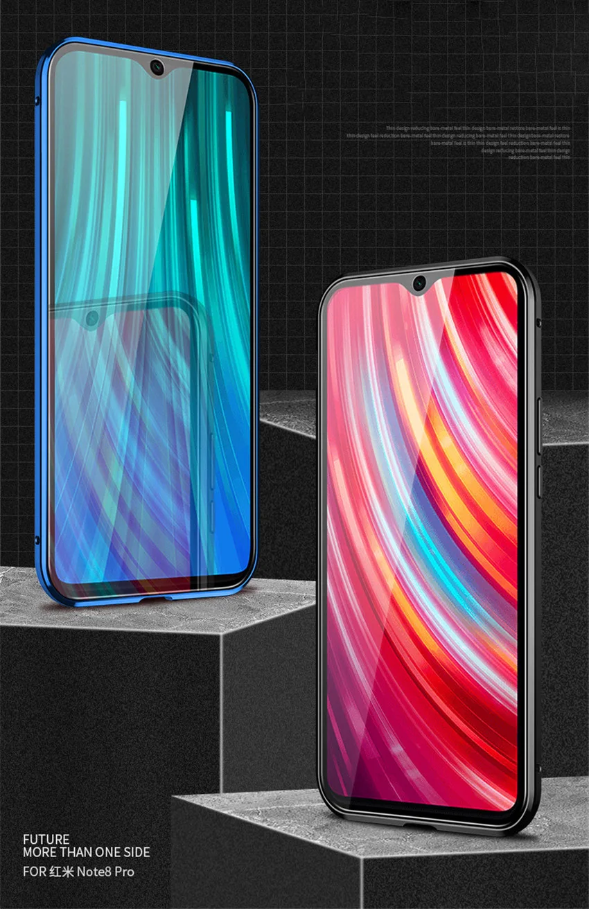 Магнитный чехол R-just с полным корпусом для Xiaomi Redmi Note 8, металлический закаленное стекло, задняя крышка для Xiaomi Redmi Note 8 Pro, чехол