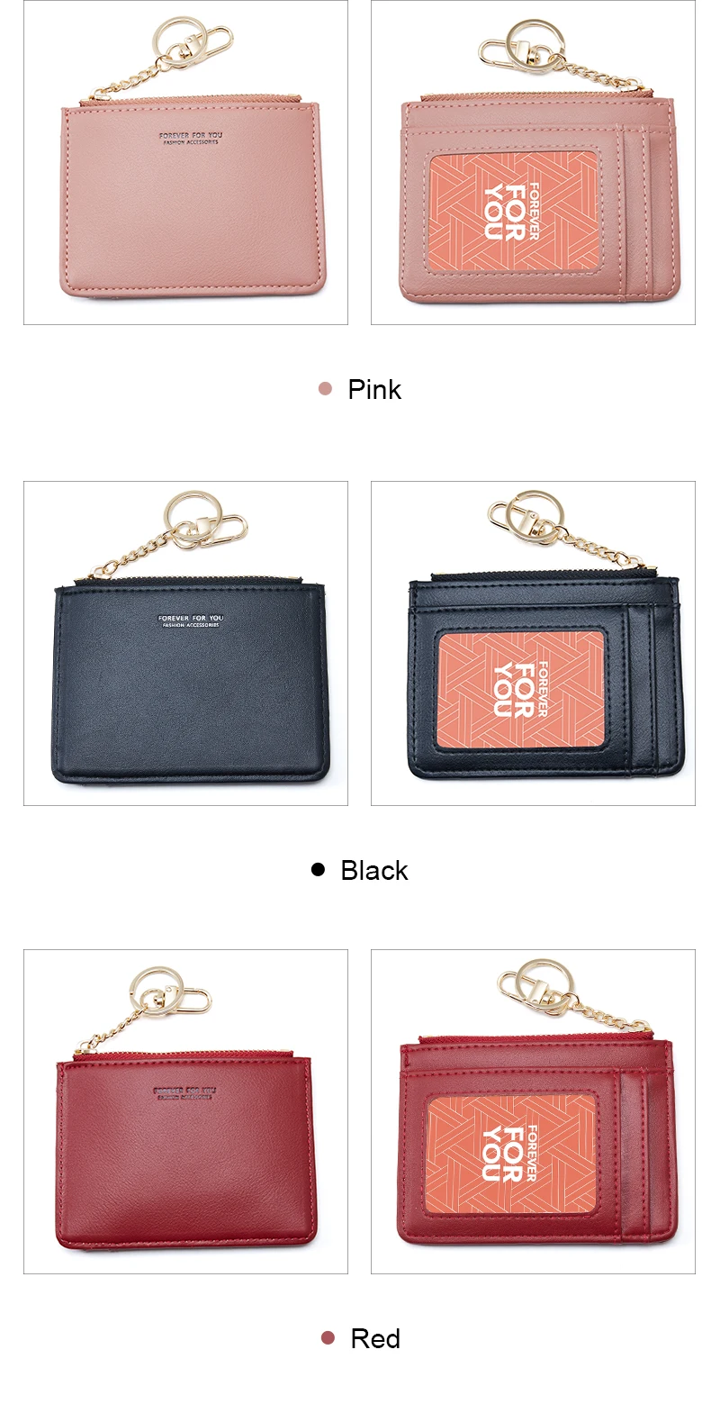 Brand Card Holder Women Soft PU Leather Key Chain Bag Small Card Wallets Female Organzier Mini Credit Card Case Zipper Coin Bags