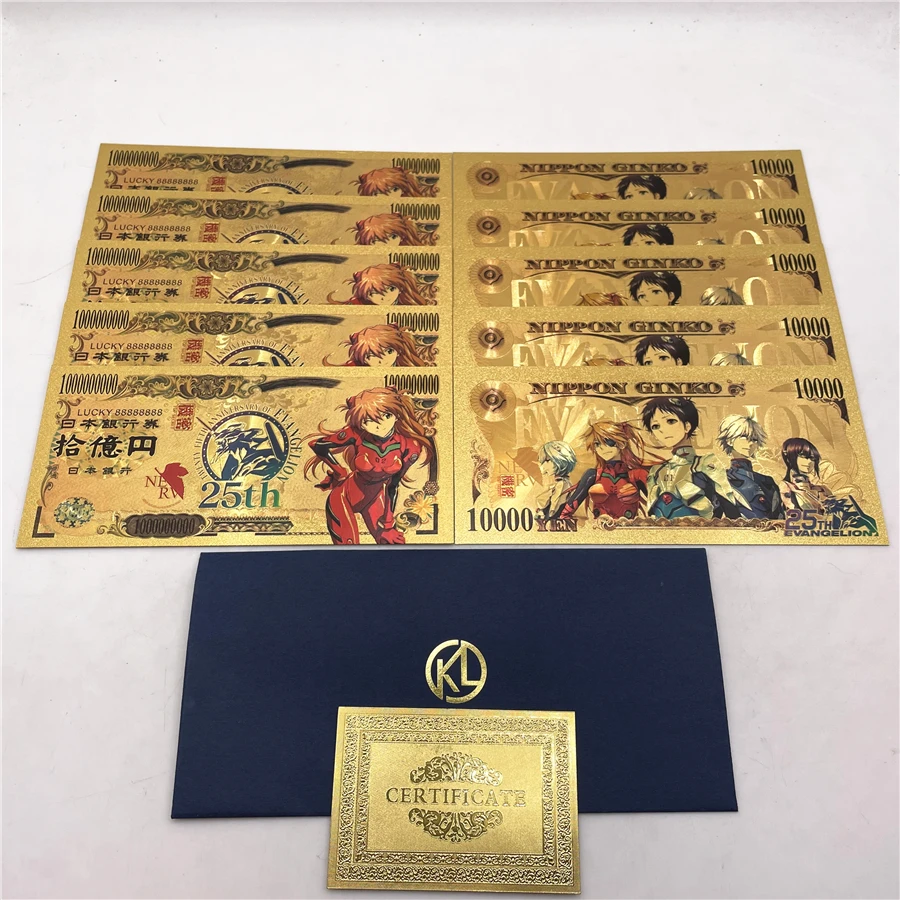 5 designs japanese anime gold plastic card collectibles classic manga e v a banknote memory tickets souvenir prop money gift free global shipping