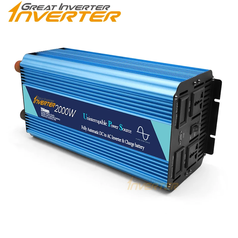 

Off Grid Inverter with Charger, Surge Power 2000W DC12V/24V AC110V/220V Pure Sine Wave Power Inverter with charge function